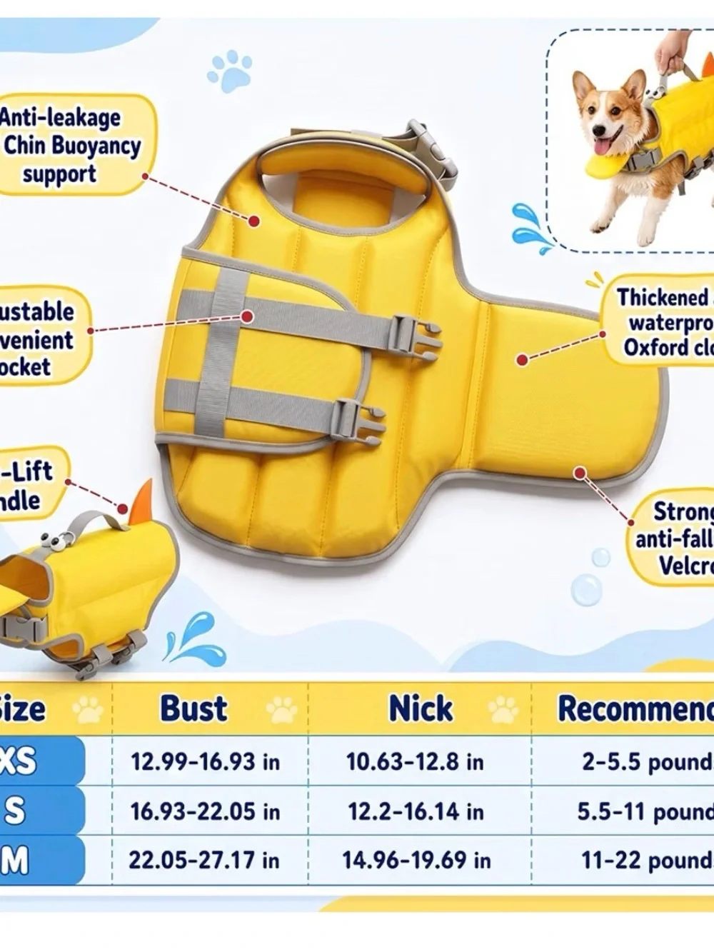 Amazon Yellow Dog Life Jacket with Gray Straps - never used. Showed up too late